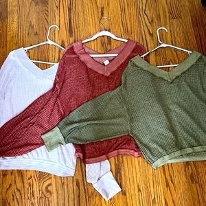 We the Free Waffle Top - lilac, maroon & olive.